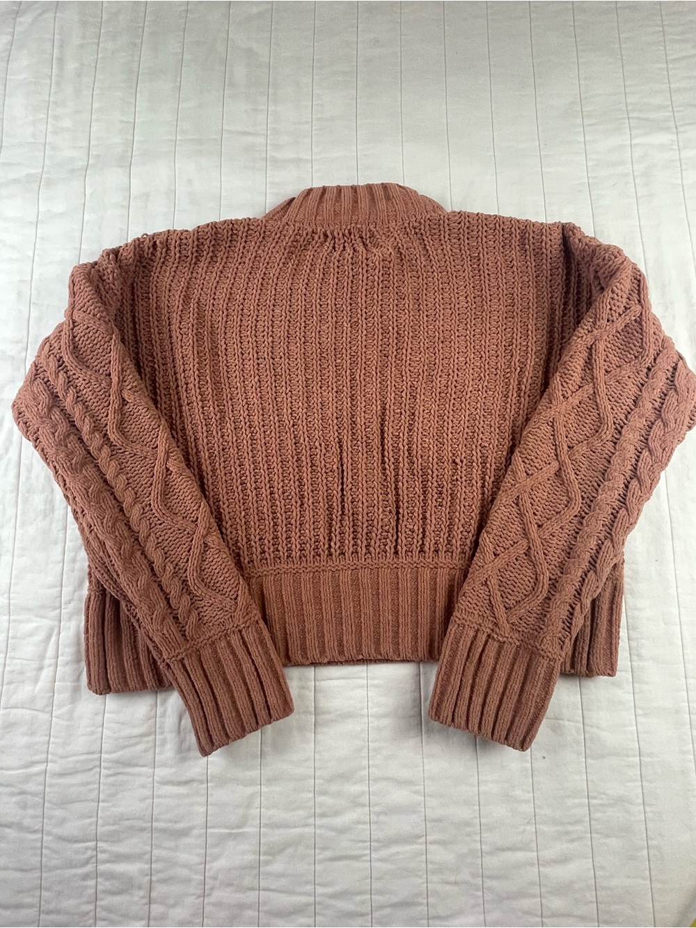 Hippie Rose Cable Knit Crewneck Cropped Sweater in Terracotta- oversized small - Picture 7 of 7